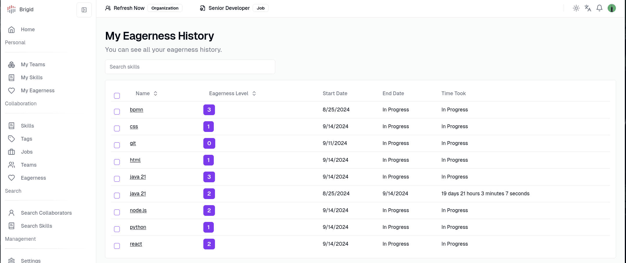 Realtime voortgangsregistratie screenshot